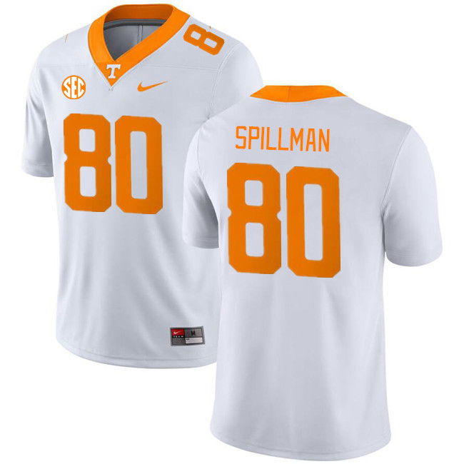 Men #80 Nate Spillman Tennessee Volunteers College Football Jerseys Stitched Sale-White - Click Image to Close